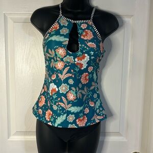 Cupshe teal floral two piece swim suit, size medium, NWT.